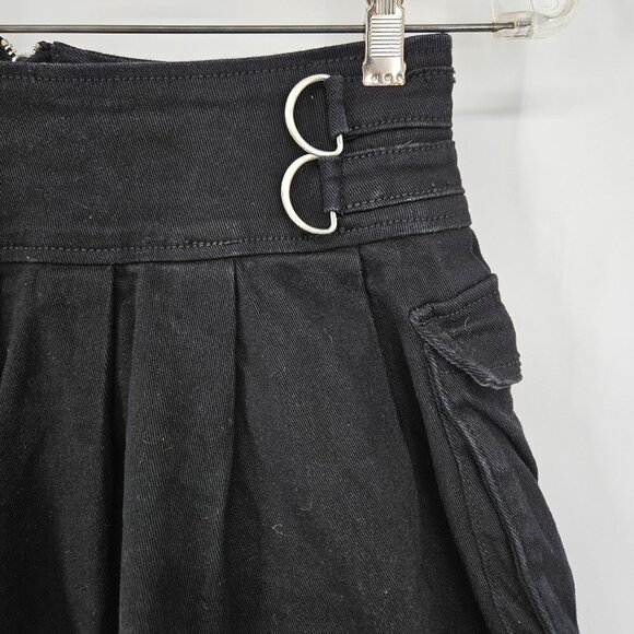 Hot Topic Mini Short Denim Jean Skirt Small Black Pocket Zipper Ring Gothic Punk - Picture 3 of 9